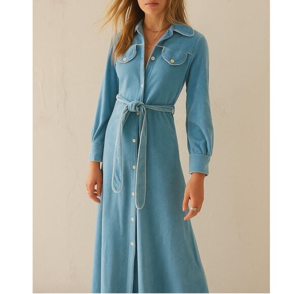 Vintage 1970s Vassarette Blue Velour Maxi Robe Dress XS/S  Lounge Housecoat - Picture 1 of 10